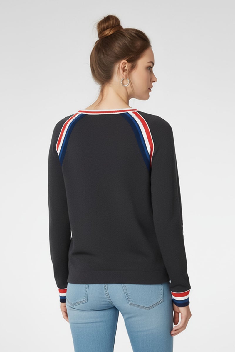 LACOSTE Women Crew Neck Heather Sweater, Dark Grey - Image 4